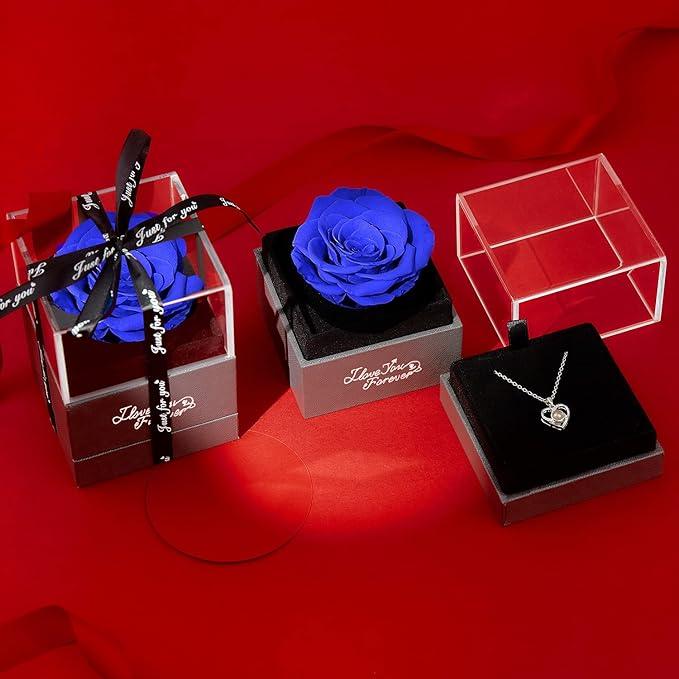 Preserved Red Real Rose with I Love You Necklace -Eternal Flowers Rose Gifts for Mom Wife - Decotree.co Online Shop