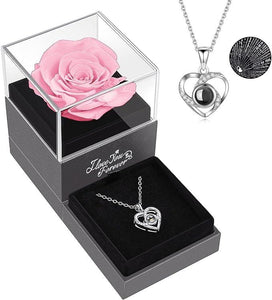 Preserved Red Real Rose with I Love You Necklace -Eternal Flowers Rose Gifts for Mom Wife - Decotree.co Online Shop