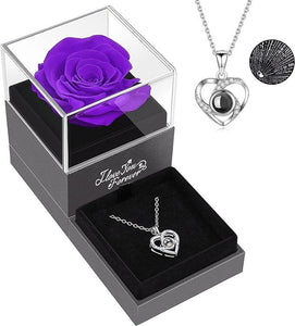 Preserved Red Real Rose with I Love You Necklace -Eternal Flowers Rose Gifts for Mom Wife - Decotree.co Online Shop