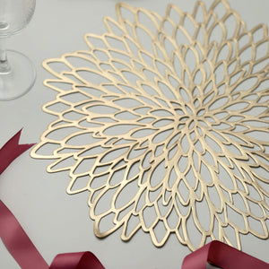 10 Pack | 15" Gold Decorative Floral Vinyl Placemats, Non-Slip Round Dining Table Mats - Decotree.co Online Shop