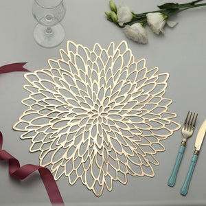 10 Pack | 15" Gold Decorative Floral Vinyl Placemats, Non-Slip Round Dining Table Mats - Decotree.co Online Shop
