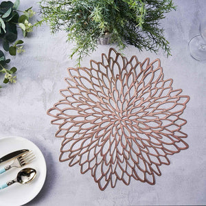 10 Pack | 15" Gold Decorative Floral Vinyl Placemats, Non-Slip Round Dining Table Mats - Decotree.co Online Shop