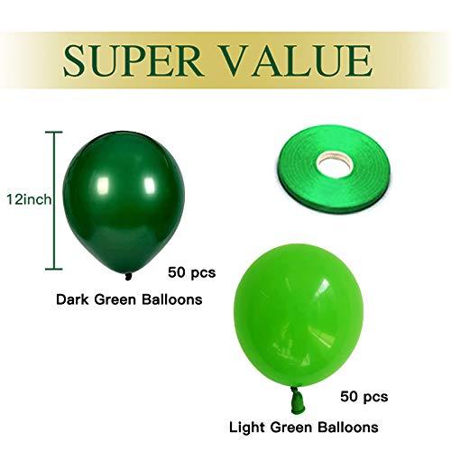 100 Pack Green Latex Balloons, Dark Green Balloons and Light Green Balloons with Green Ribbon for Jungle Safari St. Patrick's Day Party Decorations. - Decotree.co Online Shop