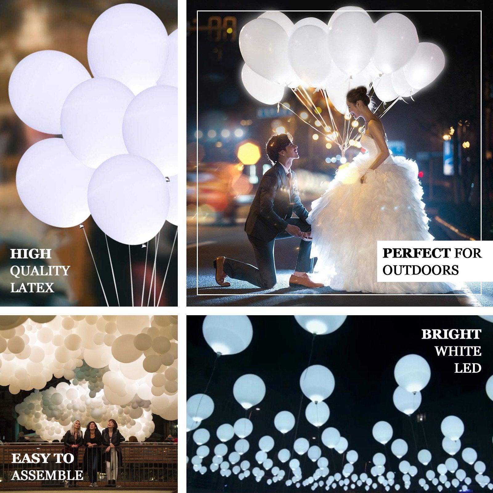 100 Pack | 12'' White Latex LED Light Up Balloons Glow Party Decor Ideas - Decotree.co Online Shop