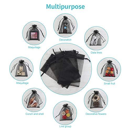 100PCS 4x6" (10x15cm) Sheer Drawstring Gift Bags, Black Organza Wedding Party Favor Pouches - Decotree.co Online Shop