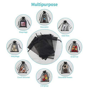 100PCS 4x6" (10x15cm) Sheer Drawstring Gift Bags, Black Organza Wedding Party Favor Pouches - Decotree.co Online Shop