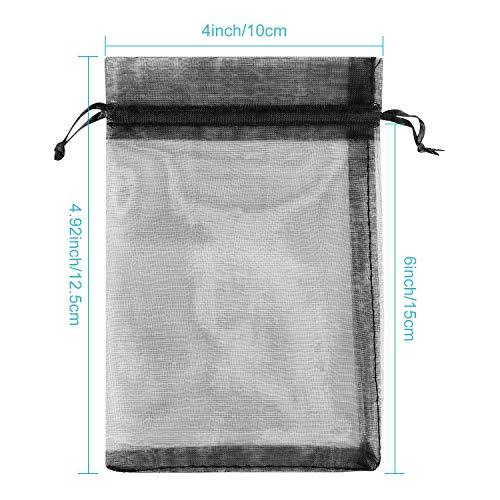 100PCS 4x6" (10x15cm) Sheer Drawstring Gift Bags, Black Organza Wedding Party Favor Pouches - Decotree.co Online Shop