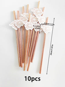 10pcs Bachelor Party Disposable Straw, Rose Gold Paper Straw for Bridal Shower Party - Decotree.co Online Shop