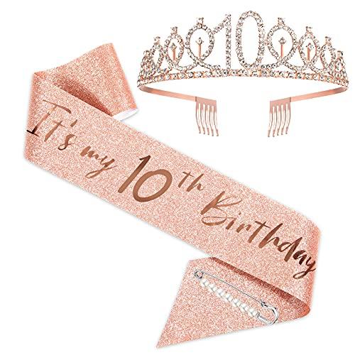 10th Birthday Sash and Tiara for Girls, Rose Gold Birthday Sash Crown 10 & Fabulous Sash and Tiara for Girls, 10th Birthday Gifts for Happy 10th Birthday Party Favor Supplies - Decotree.co Online Shop