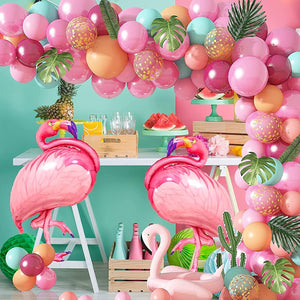 113pcs Flamingo Balloons Garland Kit, Pink Green Gold Confetti Balloons with Palm Leaves for Baby Shower Birthday - Decotree.co Online Shop