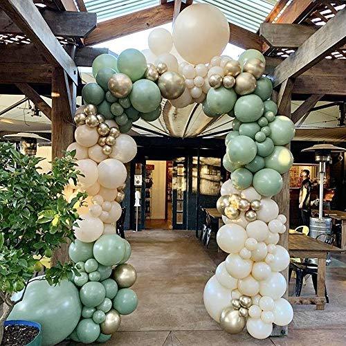 115 Piece Retro Olive Green Balloon Garland Kit-Double Stuffed Sage Green, Ivory White And Metallic Chrome Gold Balloons - Decotree.co Online Shop