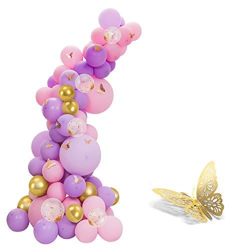 118pcs Pastel Pink and Purple Balloons Garland Arch Kit, with gold butterfly stickers for Baby Shower Girls Birthday Party Wedding - Decotree.co Online Shop