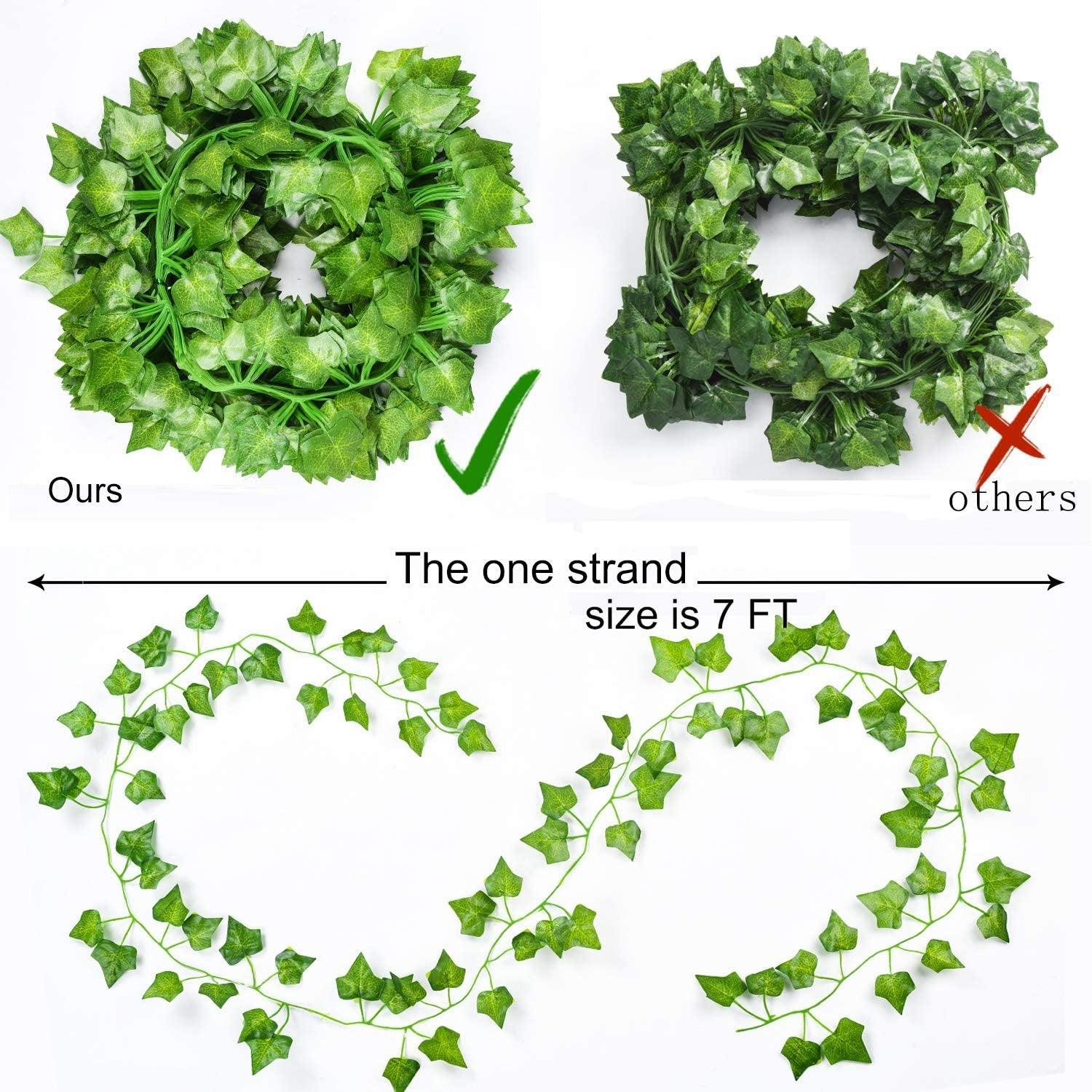 12 Strands Artificial Ivy Leaf Plants Vine Hanging Garland Fake Foliage Flowers Home Kitchen Garden Office Wedding Wall Decor, 84 Feet, Green - Decotree.co Online Shop