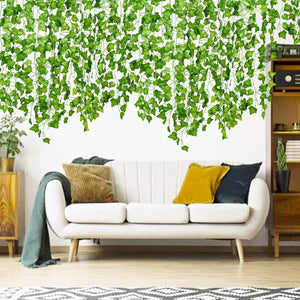 12 Strands Artificial Ivy Leaf Plants Vine Hanging Garland Fake Foliage Flowers Home Kitchen Garden Office Wedding Wall Decor, 84 Feet, Green - Decotree.co Online Shop