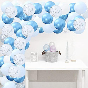 126 Pieces/PCS Metallic Blue White and Silver Confetti Latex Balloons for Baby Shower Birthday Wedding - Decotree.co Online Shop