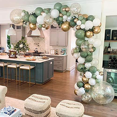 127PCS Olive Green Balloon Garland Arch Kit White Gold Confetti Balloons Retro Green Balloons for Baby Shower - Decotree.co Online Shop