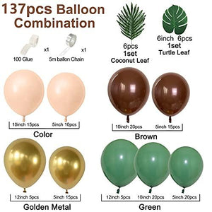 137pcs Party Balloons Arch kit Brown Green Gold Artificial Palm Leaves Baby Show Birthday Party Balloons Decoration - Decotree.co Online Shop