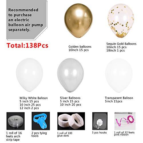 138Pcs Party Balloons Decoration Set, Gold Confetti & Silver & White & Transparent Balloons Garland for Bridal & Baby Shower, Wedding, Birthday - Decotree.co Online Shop