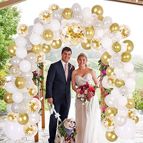 138Pcs Party Balloons Decoration Set, Gold Confetti & Silver & White & Transparent Balloons Garland for Bridal & Baby Shower, Wedding, Birthday - Decotree.co Online Shop