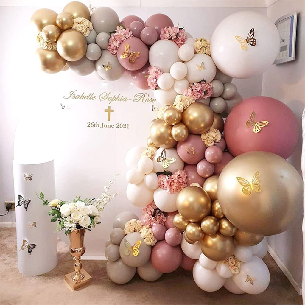 148PCS Rose and Pink Balloon Garland Arch Kit, Gold Chrome balloons Latex Balloons - Decotree.co Online Shop