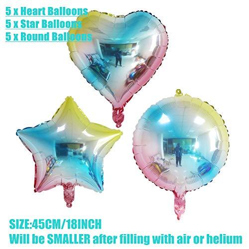 15 Pack 18" Assorted Heart Shaped Helium Foil Balloons Star Balloons Round Balloons Rainbow Colors Mylar Globos for Baby Shower Birthday Wedding Graduation - Decotree.co Online Shop