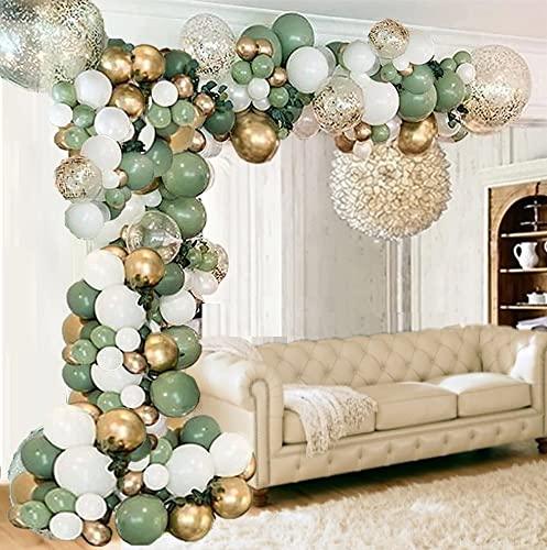 150pcs Olive Green Balloon Garland Arch Kit, Gold Confetti Balloons Sage Green Balloon and Gold Metallic Chrome Latex Balloons - Decotree.co Online Shop