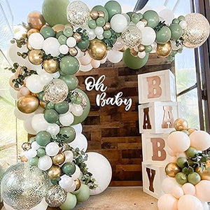 150pcs Olive Green Balloon Garland Arch Kit, Gold Confetti Balloons Sage Green Balloon and Gold Metallic Chrome Latex Balloons - Decotree.co Online Shop