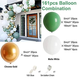 161PCS Olive Green Balloon Garland Kit Party Balloons Arch kit Green White Gold Party Balloons - Decotree.co Online Shop