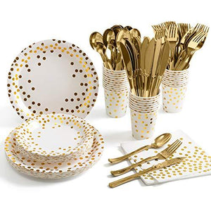 175 Piece Gold Party Supplies Set Serves 25 - Gold Paper Plates Napkins Cups with Gold Plastic Silverware Sets for Wedding Bridal Shower Baby Shower Holiday Parties - Decotree.co Online Shop