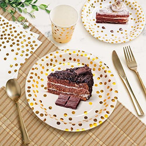 175 Piece Gold Party Supplies Set Serves 25 - Gold Paper Plates Napkins Cups with Gold Plastic Silverware Sets for Wedding Bridal Shower Baby Shower Holiday Parties - Decotree.co Online Shop