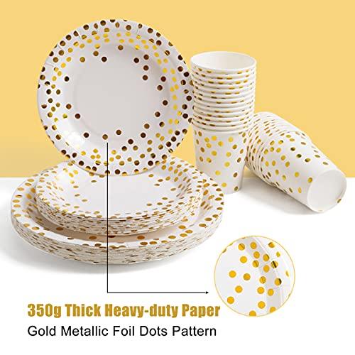 175 Piece Gold Party Supplies Set Serves 25 - Gold Paper Plates Napkins Cups with Gold Plastic Silverware Sets for Wedding Bridal Shower Baby Shower Holiday Parties - Decotree.co Online Shop