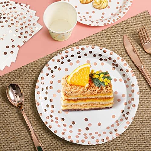 175 Pieces Rose Gold Party Supplies - Rose Gold Dot on White Paper Plates and Napkins Cups Silverware Serves 25 Sets for Wedding Bridal Shower Engagement Birthday Parties - Decotree.co Online Shop