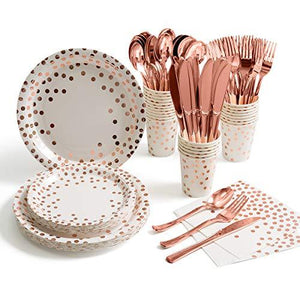 175 Pieces Rose Gold Party Supplies - Rose Gold Dot on White Paper Plates and Napkins Cups Silverware Serves 25 Sets for Wedding Bridal Shower Engagement Birthday Parties - Decotree.co Online Shop