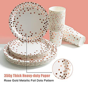 175 Pieces Rose Gold Party Supplies - Rose Gold Dot on White Paper Plates and Napkins Cups Silverware Serves 25 Sets for Wedding Bridal Shower Engagement Birthday Parties - Decotree.co Online Shop