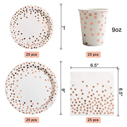 175 Pieces Rose Gold Party Supplies - Rose Gold Dot on White Paper Plates and Napkins Cups Silverware Serves 25 Sets for Wedding Bridal Shower Engagement Birthday Parties - Decotree.co Online Shop