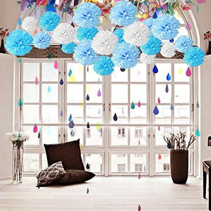 18pcs Tissue Hanging Paper Pom-poms, Hmxpls Flower Ball Wedding Party Outdoor Decoration Premium Tissue Paper Pom Pom Flowers Craft Kit (Blue & White), 8"/ 10"/ 12" - Decotree.co Online Shop