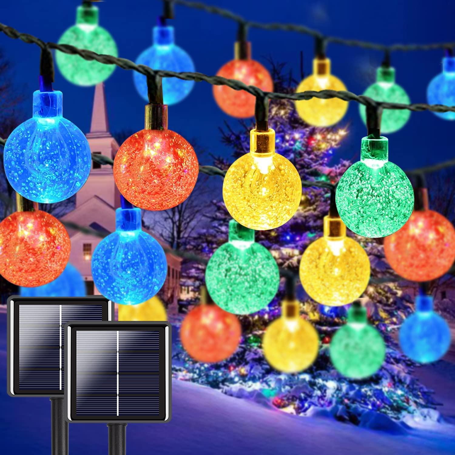 2-Pack 100 LED 64FT Crystal Globe Solar String Lights Outdoor, Waterproof Solar Outdoor Lights with 8 Lighting Modes - Decotree.co Online Shop