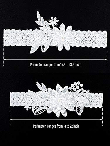 2 Pieces Wedding Garters Daisy Lace Bridal Garter Hand Sewn Faux Pearls Garter for Bride (Milk White) - Decotree.co Online Shop