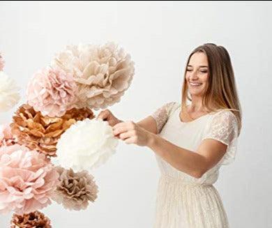 20 PCS Dusty Pink, Rose Gold, Ivory, Pastel Grey, Tissue Paper Pom Poms Kit, 14", 10", 8", 6", Tissue Paper Flowers for Wedding, Birthday, Bridal Shower - Decotree.co Online Shop