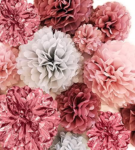 20 PCS Pink Rose Gold Party Decoration - Tissue Paper Pom Poms - Birthday Party Decoration - Decotree.co Online Shop