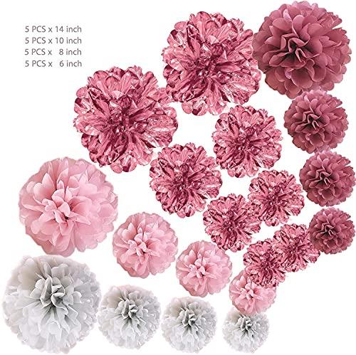 20 PCS Pink Rose Gold Party Decoration - Tissue Paper Pom Poms - Birthday Party Decoration - Decotree.co Online Shop