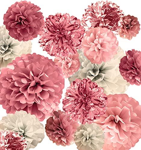 20 PCS Pink Rose Gold Party Decoration - Tissue Paper Pom Poms - Birthday Party Decoration - Decotree.co Online Shop