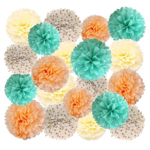 20 Pcs Tissue Pom Poms Decorations, Tissue Paper Flowers Kit for Birthday, Baby Shower, Classroom, Nursery, Graduation, Bridal Shower Party (Mint, Peach, Beige, Glittered Gold Polka Dots Mixed) - Decotree.co Online Shop