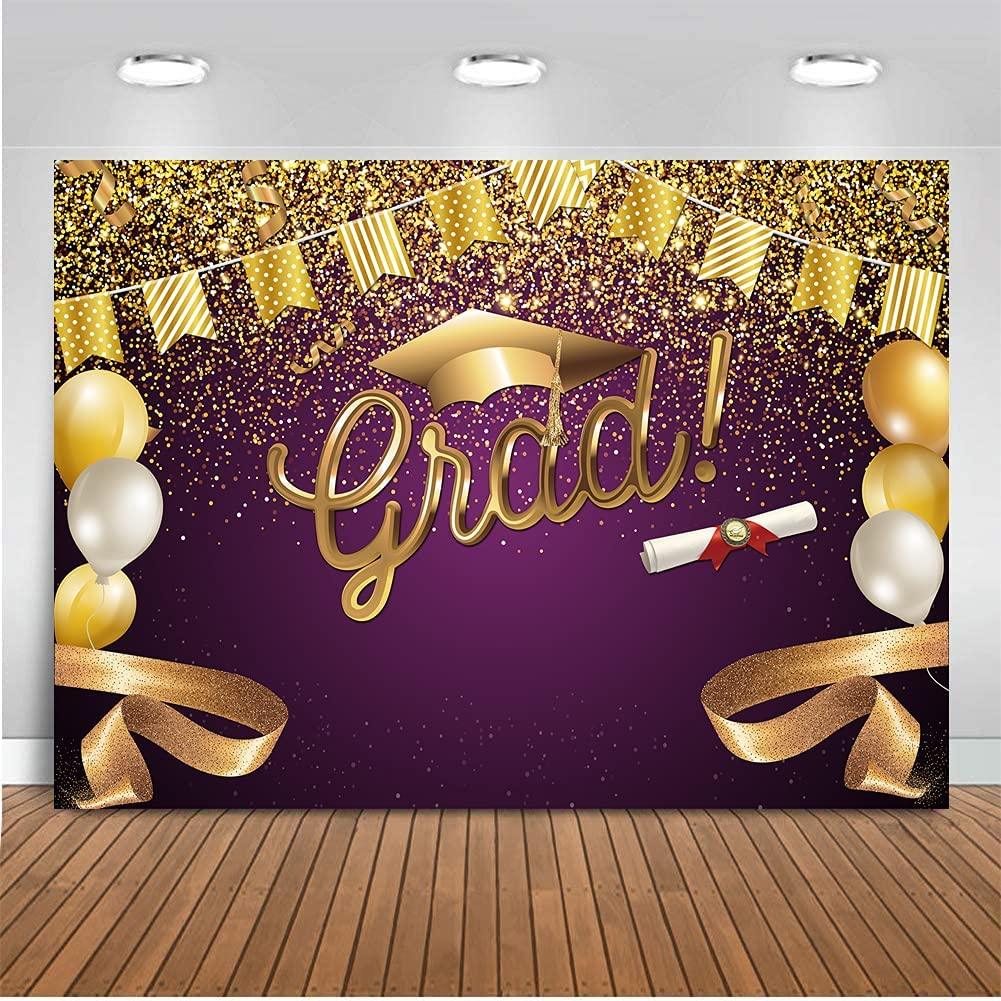 2023 Class Graduation Backdrop for Photography Gold and Purple Bachelor Cap Balloon Grad Congrats Party - Decotree.co Online Shop