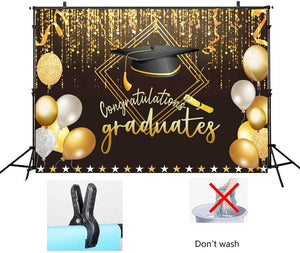 2023 Class Graduation Photography Backdrop Black and Gold Cap Balloon Grad Congrats Party Banner Background - Decotree.co Online Shop