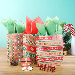 24 PCS Christmas Kraft Gift Bags with Tissue Paper, Christmas Paper Gift Bags with Handle Christmas Goody Bags - Decotree.co Online Shop