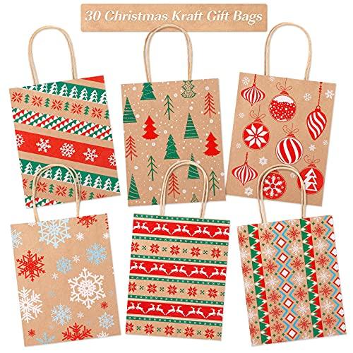 24 PCS Christmas Kraft Gift Bags with Tissue Paper, Christmas Paper Gift Bags with Handle Christmas Goody Bags - Decotree.co Online Shop