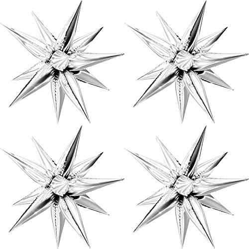 24 Pcs Explosion Star Foil Balloons- 12 Point Star Balloons,Silver Starburst Cone Mylar Balloons Spike Balloons for Party Supplies Christmas Birthday Wedding Baby Shower - Decotree.co Online Shop