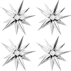 24 Pcs Explosion Star Foil Balloons- 12 Point Star Balloons,Silver Starburst Cone Mylar Balloons Spike Balloons for Party Supplies Christmas Birthday Wedding Baby Shower - Decotree.co Online Shop