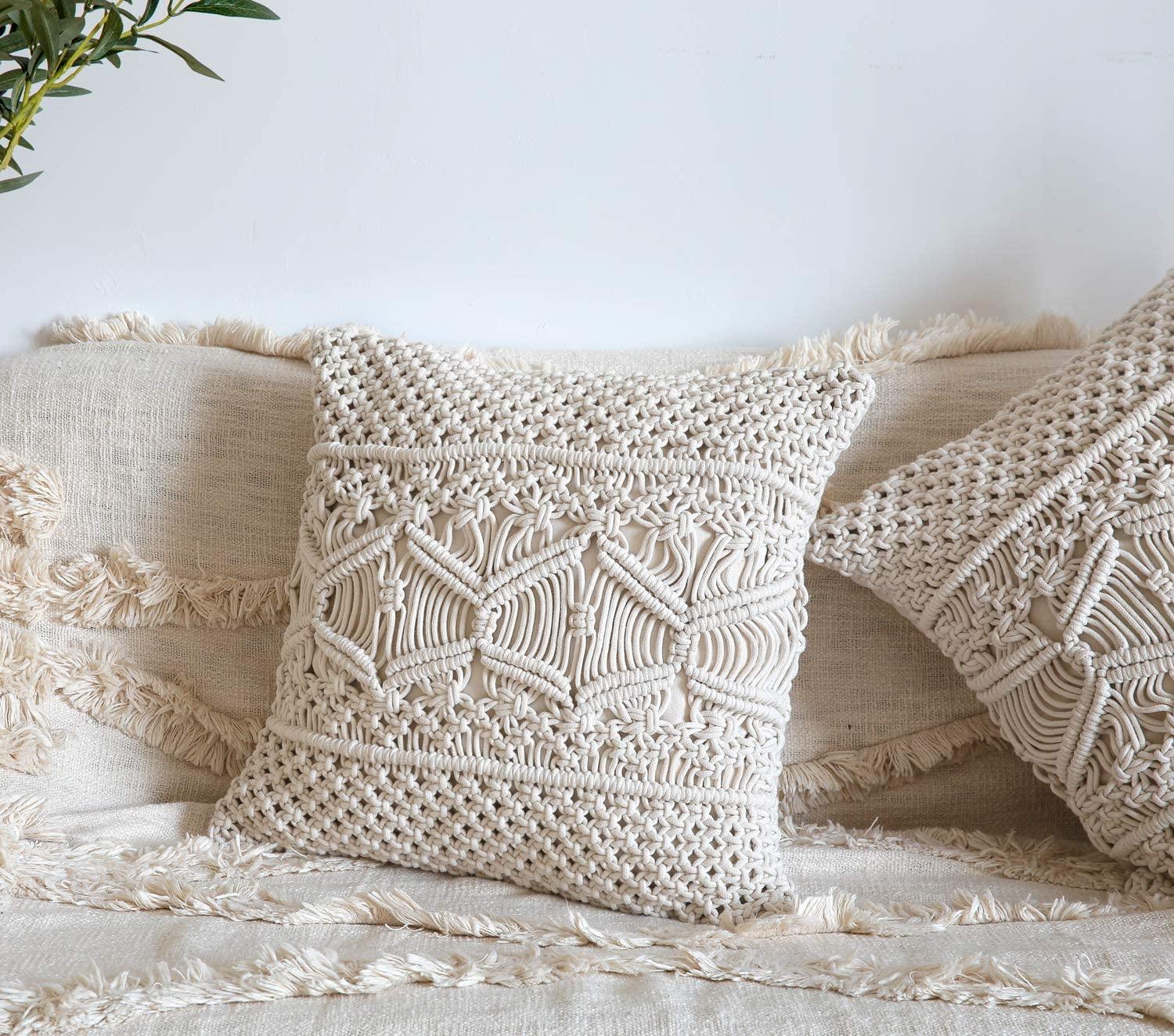 2pcs Throw Pillow Cover Macrame Cushion Case Boho Pillows for Bed Sofa Couch - Decotree.co Online Shop